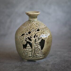 Vintage Luminary Vase Urn Vessel with Lid Nature Trees Cut Outs Unique